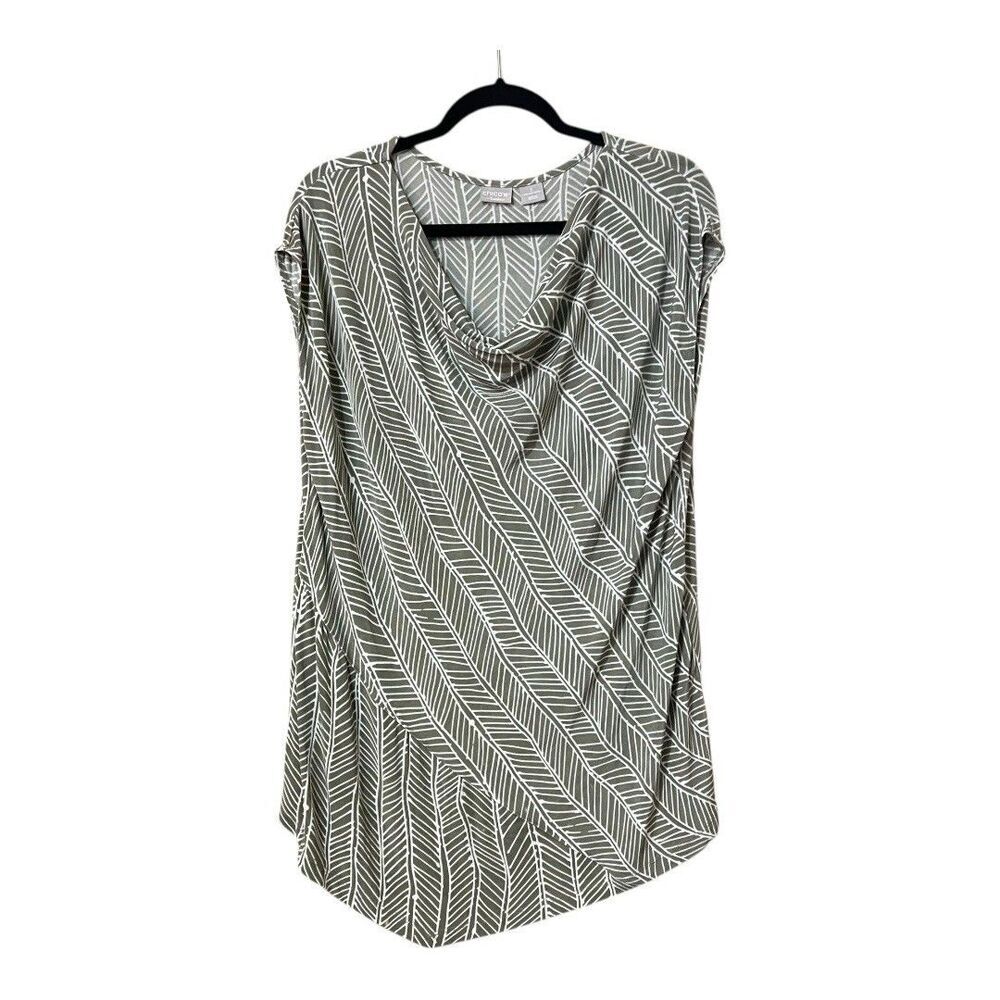Chico's Travelers Womens Size 3 XL Green White Print Draped Neck  Tunic top